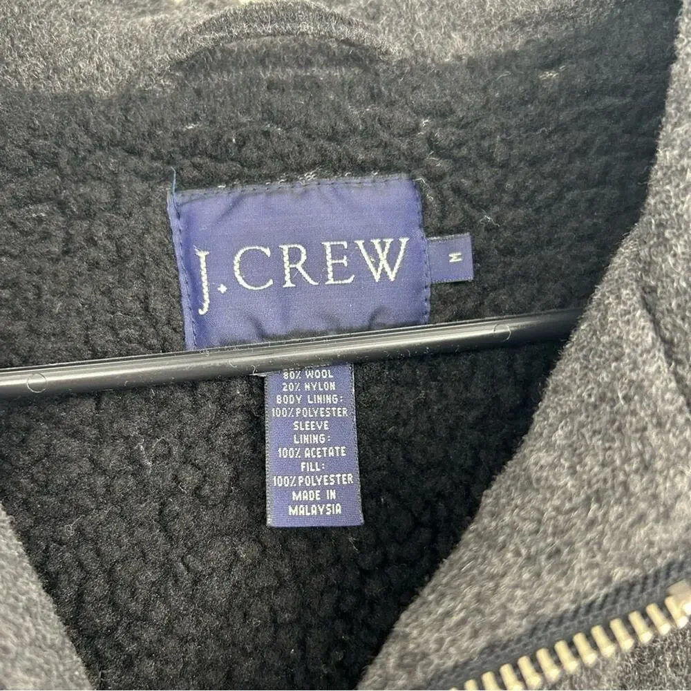 J. Crew Men's Medium Wool Blend‎ Grey Full Zip Front Quilted Lined Coat Pockets